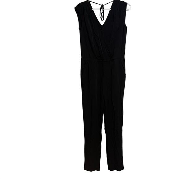 Loft Black XS Jumpsuit V Neck Oversized Sleeveless Ruched Shoulders Minimalist - Picture 1 of 10